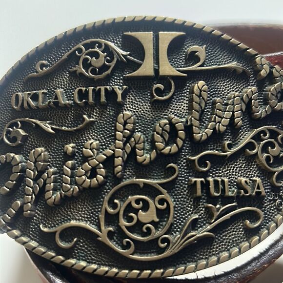 leather tooled belt with buckle hand stained latitan sz 36 western cowboy rodeo - Picture 4 of 11